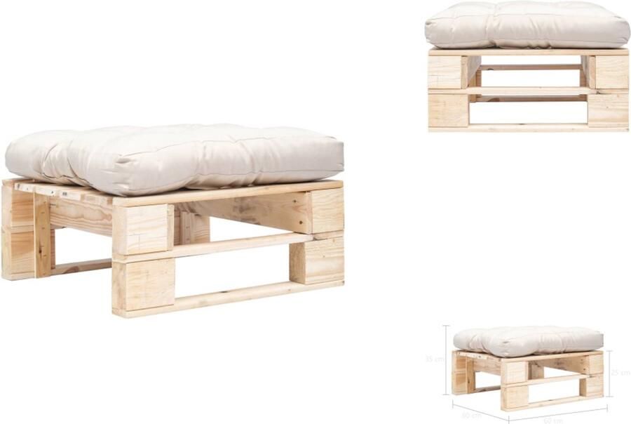 VidaXL Poef Poefs Poefen Pallet Poef Tuinpoef met zandkleurig kussen pallet hout naturel