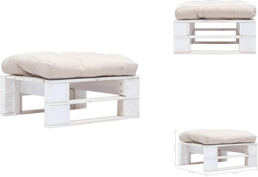 VidaXL Poef Poefs Poefen Pallet Poef Tuinpoef met zandkleurig kussen pallet hout wit
