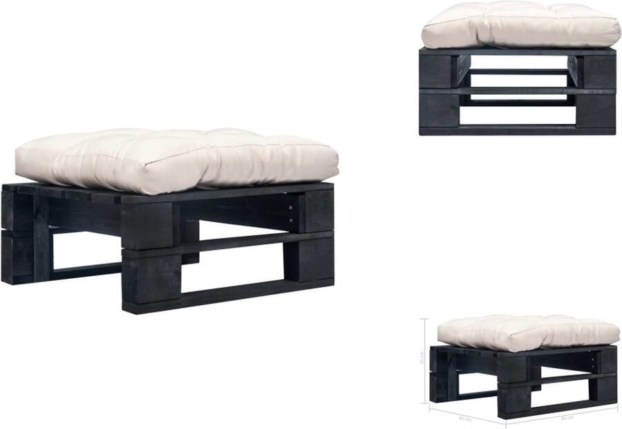 VidaXL Poef Poefs Poefen Pallet Poef Tuinpoef met zandkleurig kussen pallet hout zwart