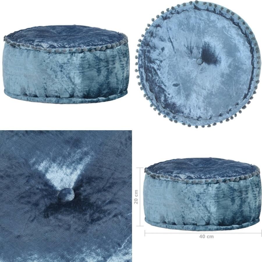 VidaXL Poef rond 40x20 cm fluweel blauw Poef Poefs Poefen Voetensteun