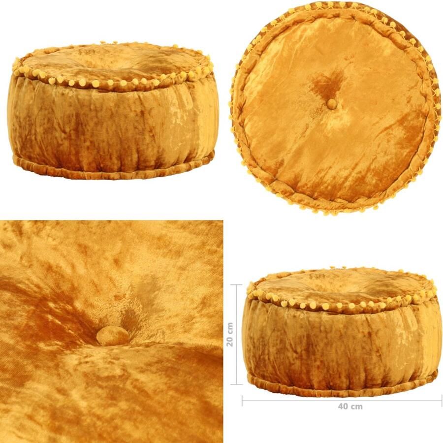 VidaXL Poef rond 40x20 cm fluweel mosterdkleurig Poef Poefs Poefen Voetensteun