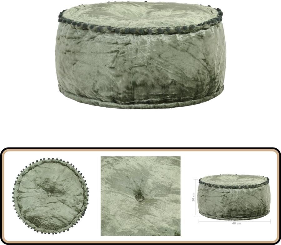 VidaXL Poef Rond 40x20 cm Groen Fluweel Poef Fluweel Groene Poef Lounge Stoffen Poef Kruispoef