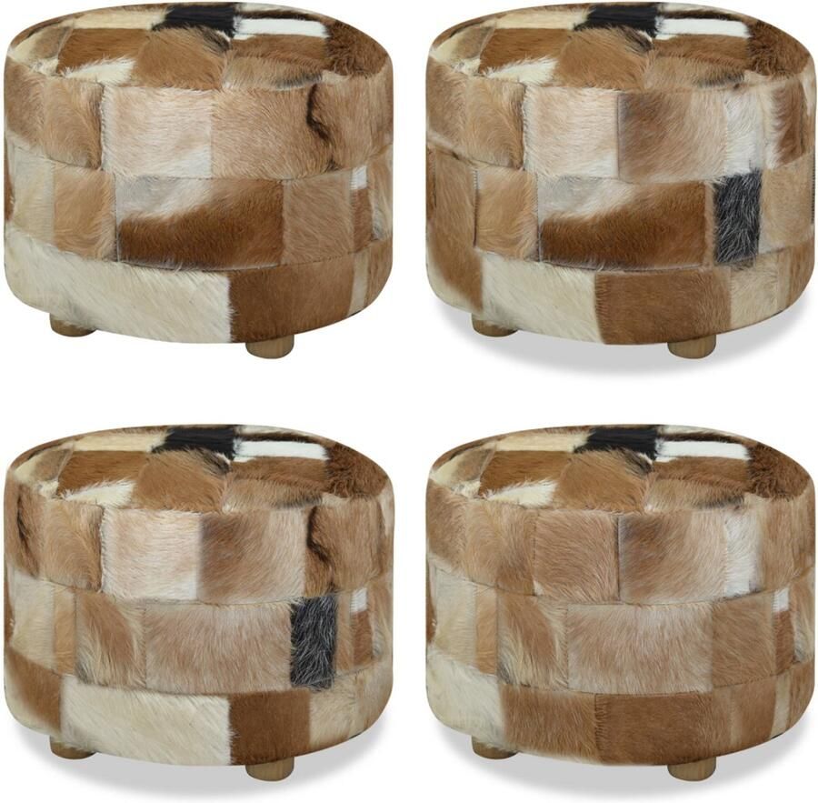 VidaXL Poef rond 50x50x45 cm echt leer Poef Poefs Kruk Krukken