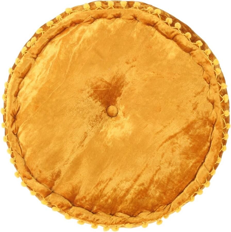 VidaXL Poef Rond Fluweel Mosterdkleurig 40x20 cm Fluwelen Poef Mustard Lounge Stoffen Poef Vloerzeil Bijzettafel