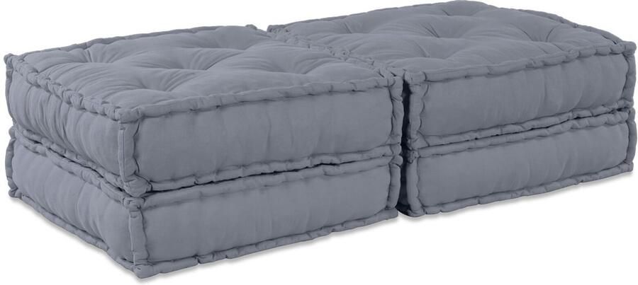 VidaXL Poef Set van 2 Grijs Katoen 70 x 70 x 36 cm Modulaire Poefs - Foto 2