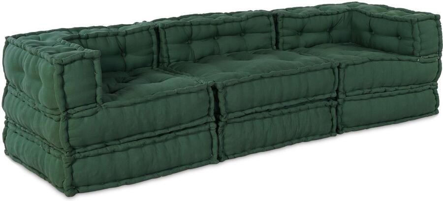 VidaXL Poef Set van 3 Groen Katoen Hoek poef 70x70x54 cm - Foto 2