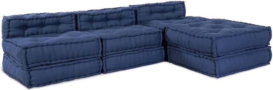 VidaXL Poef Set van 4 Indigo Katoen Tafel poef 70x70x36 cm Afneembaar