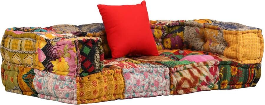 VidaXL Poef Tweezits Modulair Patchwork Stof Poef Patchwork Zitbank Lounge Meubels Woonaccessoires Multifunctionele Meubel Binnendecoratie Gezelligheidsfactor - Foto 2