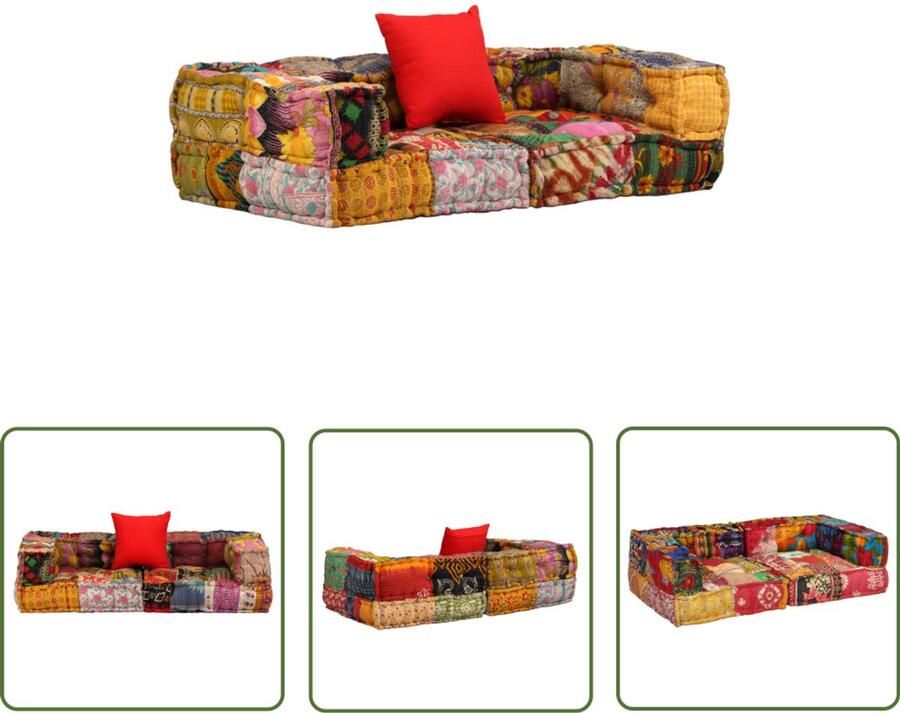 VidaXL Poef Tweezits Modulair Patchwork Stof Poef Patchwork Zitbank Lounge Meubels Woonaccessoires Multifunctionele Meubel Binnendecoratie Gezelligheidsfactor