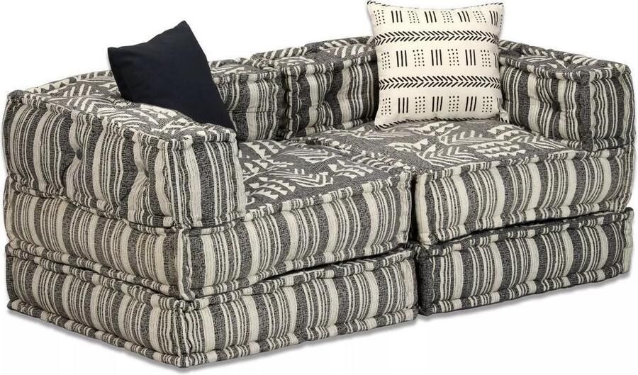 VidaXL Poef tweezits modulair stof gestreept grijs