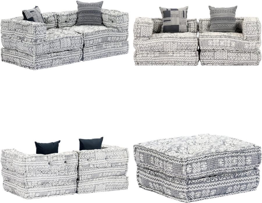 VidaXL Poef tweezits modulair stof lichtgrijs Poef Poefs Poefen Hocker