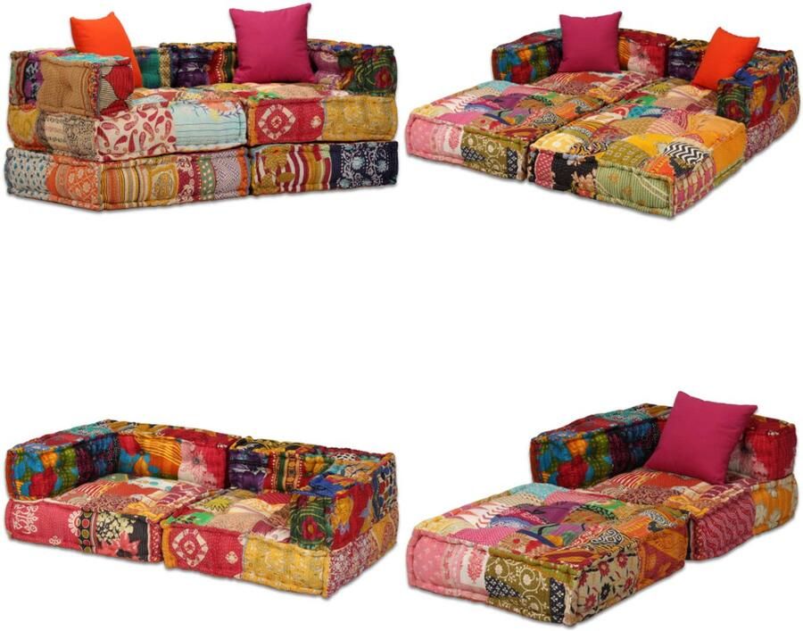 VidaXL Poef tweezits modulair stof patchwork Poef Poefs Poefen Hocker