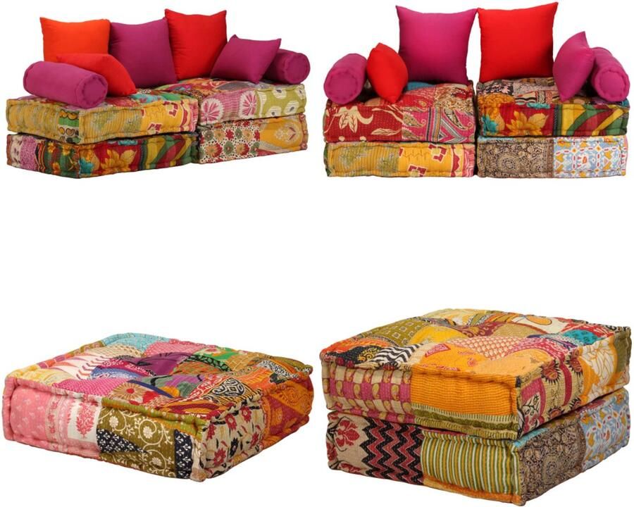 VidaXL Poef tweezits modulair stof patchwork Poef Poefs Poefen Hocker