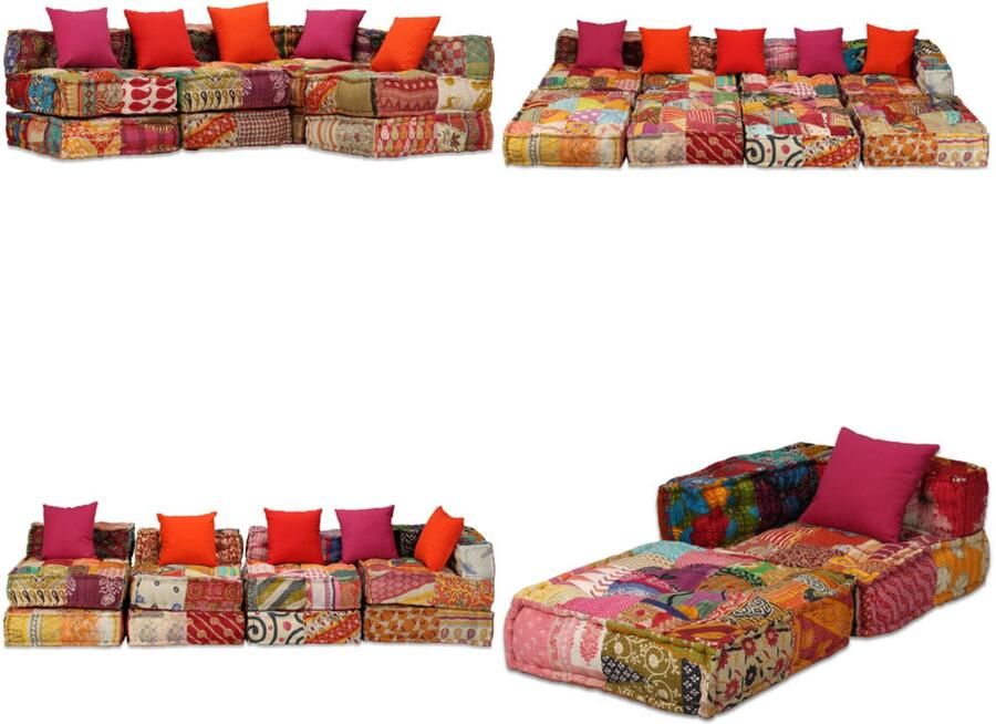 VidaXL Poef vierzits modulair stof patchwork Poef Poefs Poefen Hocker