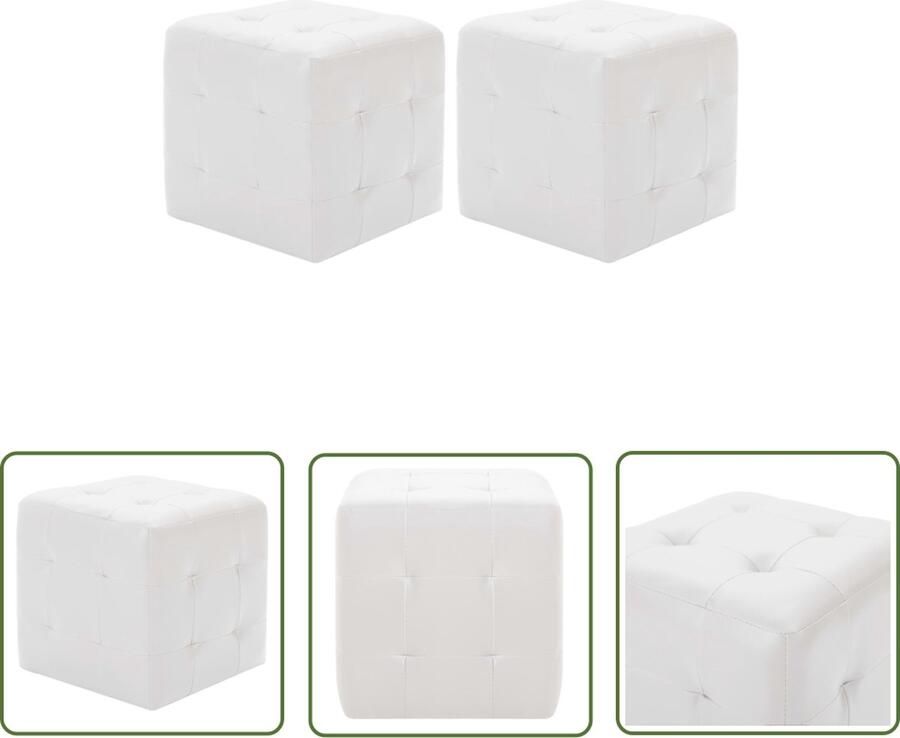 The Living Store Voetenbank 30 x 30 x 30 cm Wit houten frame en kunstleren bekleding Voetbank Poef Relaxstoel Salontafel Woonkamerdecoratie - Foto 2
