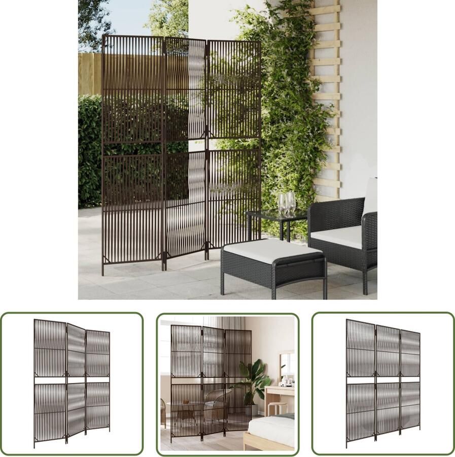 The Living Store Kamerscherm 3 panelen poly rattan bruin Kamerscherm Poly Rattan Scheidingswand Privacy Screen Woonaccessoires