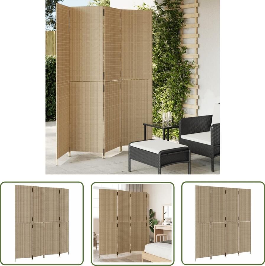 The Living Store Kamerscherm Poly Rattan 196 x 200 cm Beige Weerbestendig en Duurzaam Kamerscherm Poly Rattan Scheidingswand Beige Buitenschildering