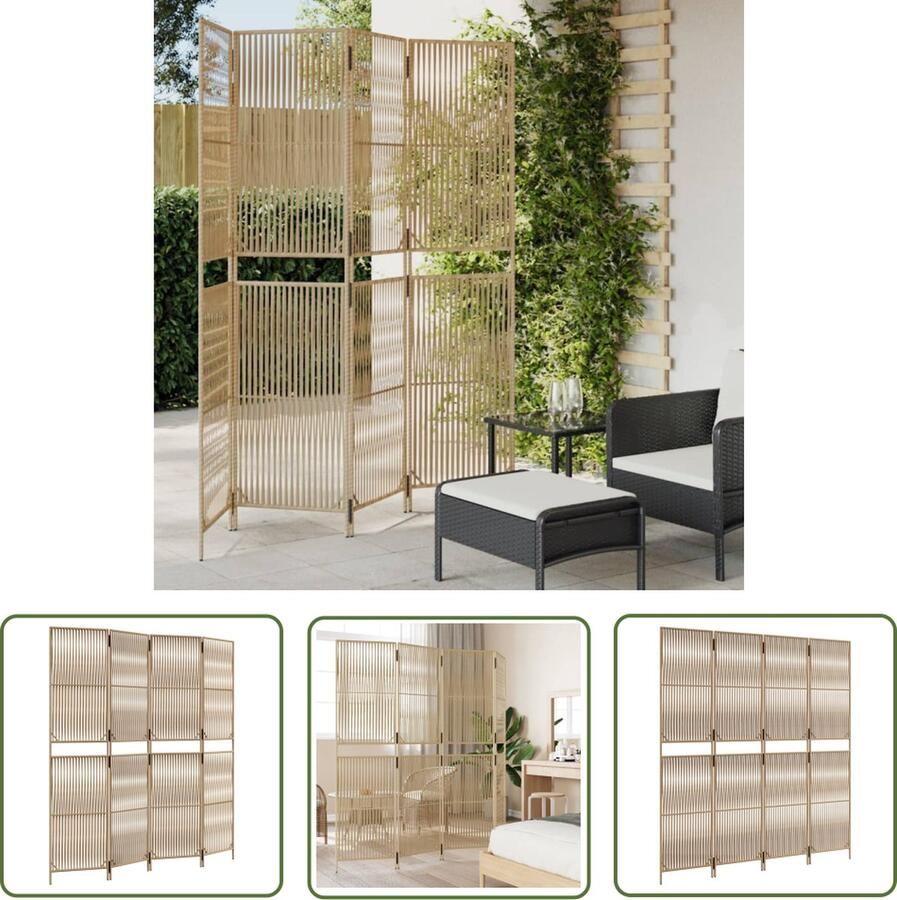 The Living Store Kamerscherm Poly Rattan 196 x 200 cm Duurzaam weerbestendig design Beige Kamerscherm Poly Rattan Scheidingswand Privacy Screen Woonaccessoires