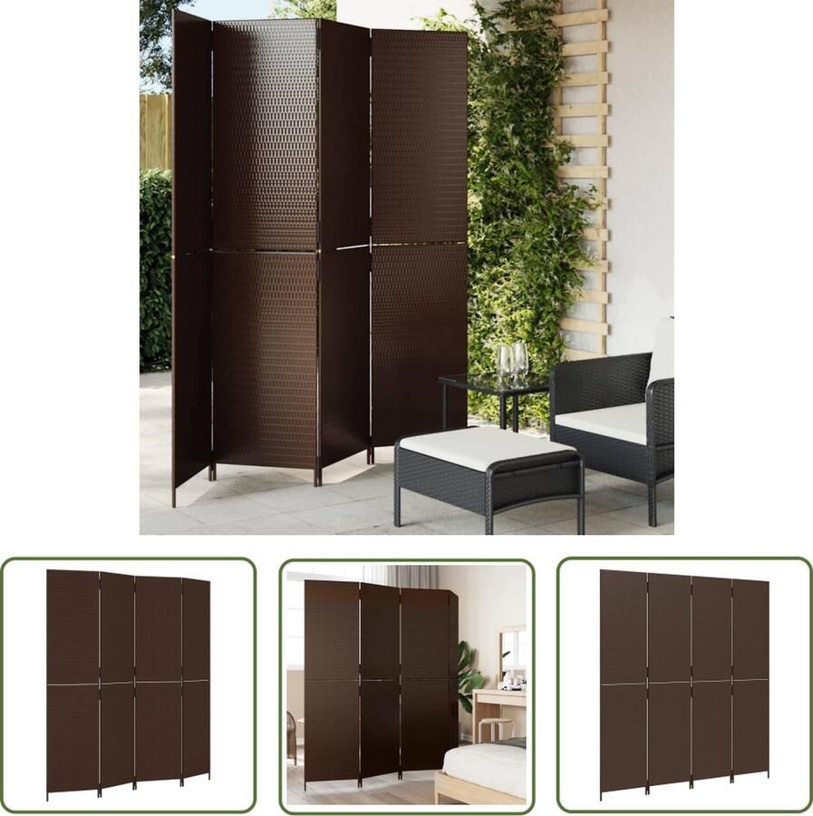 The Living Store Kamerscherm Poly Rattan 196x200 cm Weerbestendig bruin rattan Stabiel stalen frame Kamerscherm Poly Rattan Kamerscheiding Scheidingswand Privacy Screen