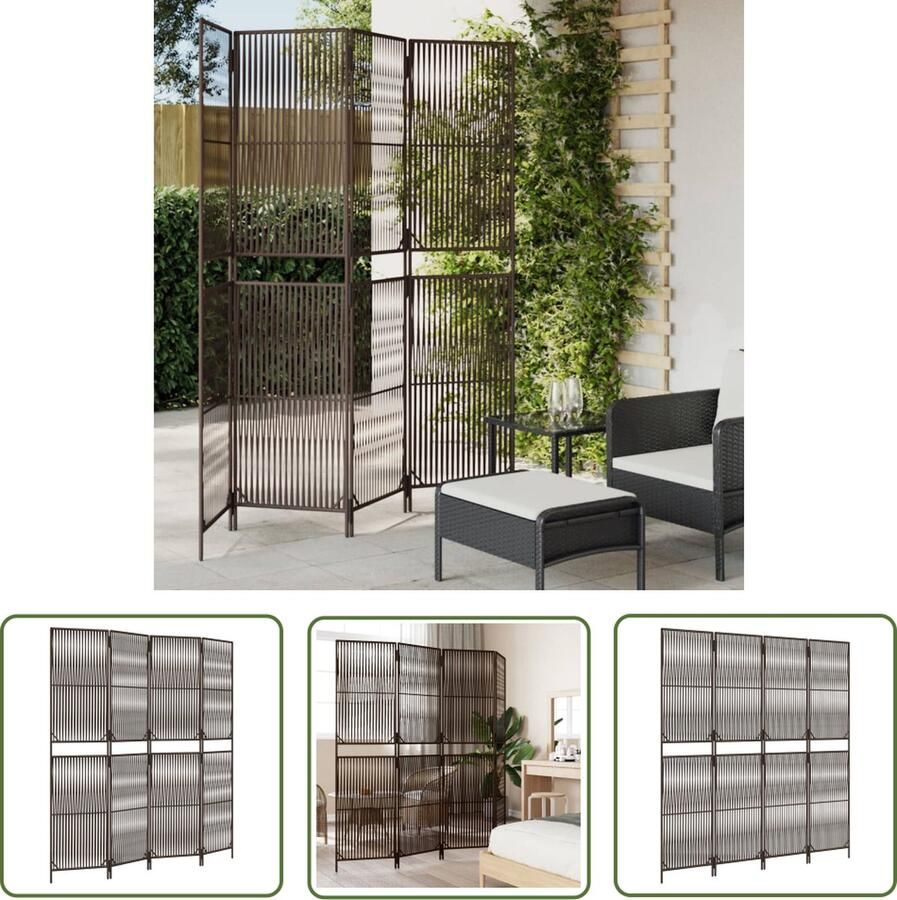 The Living Store Kamerscherm Poly Rattan 196 x 200 cm Weerbestendig en Duurzaam Kamerscherm Poly Rattan Scheidingswand Privacy Scherm Bruin