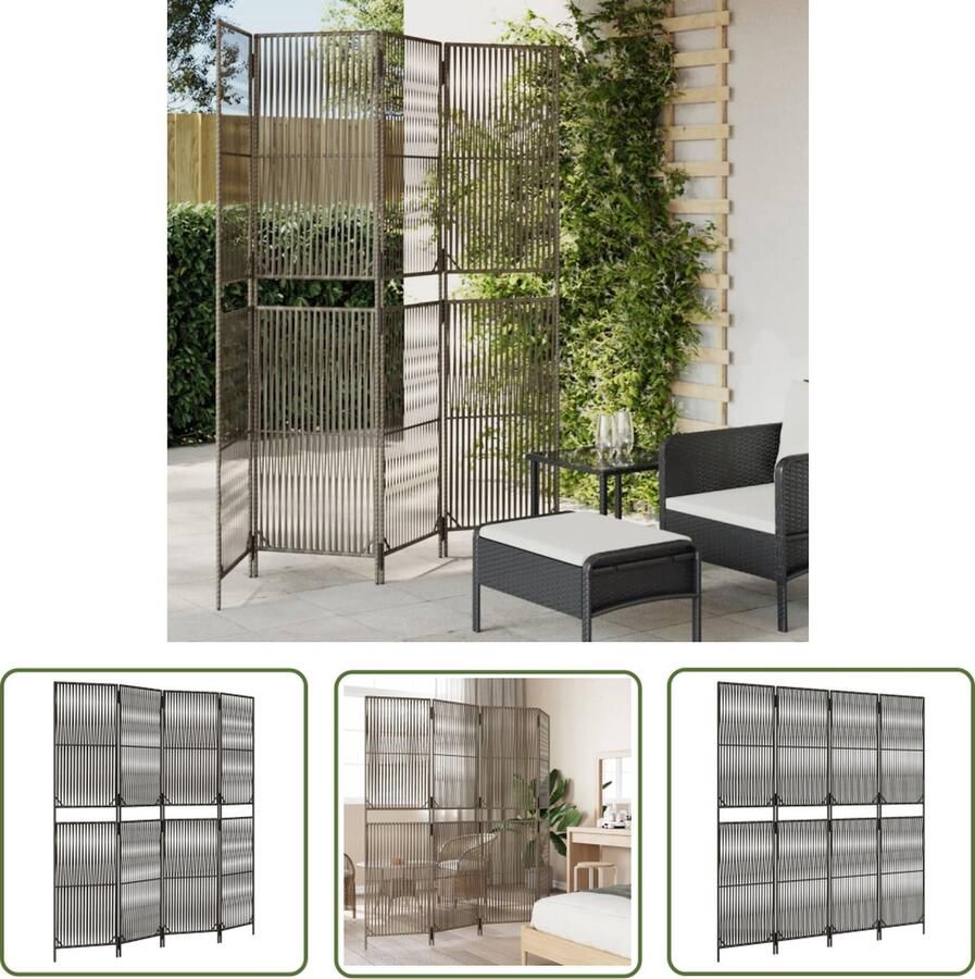The Living Store Kamerscherm Poly Rattan 196 x 200 cm Duurzaam Grijs Poly Rattan kamerscherm van ideaal voor privacy en decoratie in huis Kamerscherm Poly Rattan Scheidingswand Privacy Screen Woonaccessoires