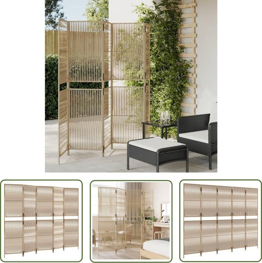 The Living Store Kamerscherm Poly Rattan 245 x 180 cm Beige Weerbestendig Gepoedercoat Staal Kamerscherm Poly Rattan Dividers Privacy Screen Woonaccessoires
