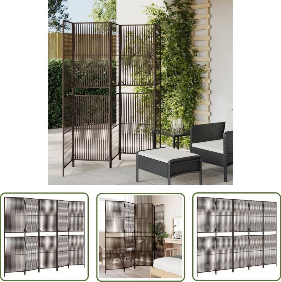 The Living Store Kamerscherm Poly Rattan 245 x 180 cm Duurzaam rattan Stabiel frame Kamerscherm Poly Rattan Scheidingswand Privacy Screen Houten Kamerscherm