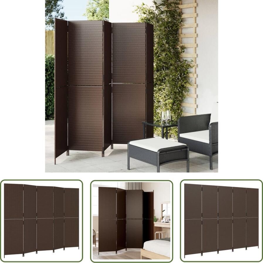 The Living Store Kamerscherm Poly Rattan 245 x 180 cm Weerbestendig en Duurzaam Kamerscherm Poly Rattan Scheidingswand Woonaccessoires Meubilair