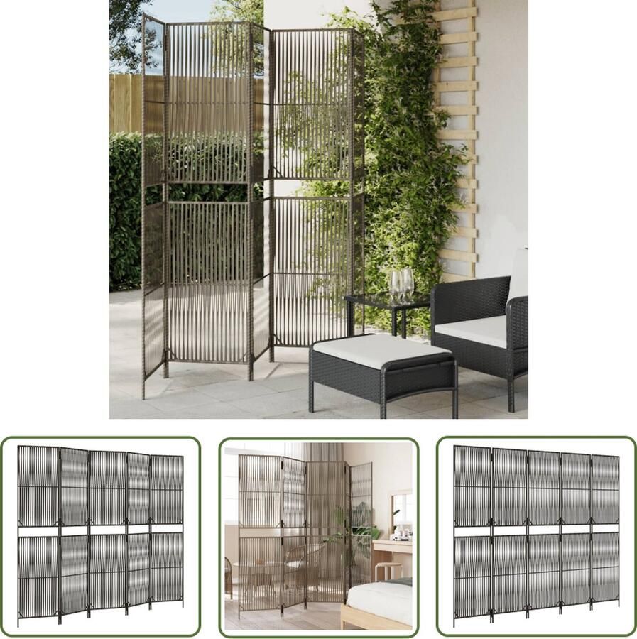 The Living Store Kamerscherm Poly Rattan Grijs 245 x 200 cm Weerbestendig en Stabiel Kamerscherm Poly Rattan Kamerscheiding Privacy Scherm Scheidingswand