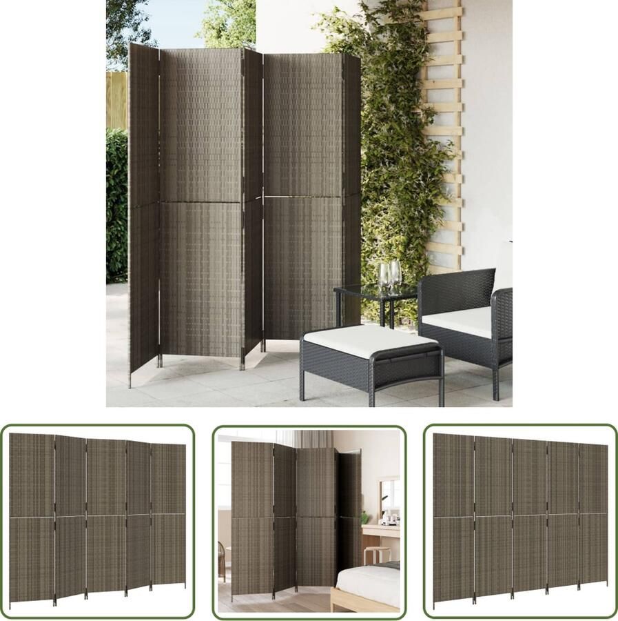 The Living Store Kamerscherm Poly Rattan Grijs 245 x 180 cm Weerbestendig en Duurzaam Kamerscherm Poly Rattan Scheidingswand Privacy Screen Woonaccessoires