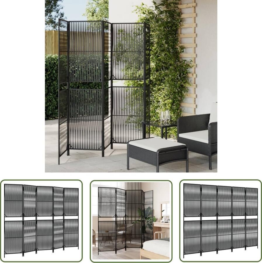 The Living Store Kamerscherm Splitsbaar Poly Rattan 245 x 180 cm Duurzaam Zwart Kamerscherm Poly Rattan Scheidingswand Privacy Screen Woonaccessoires