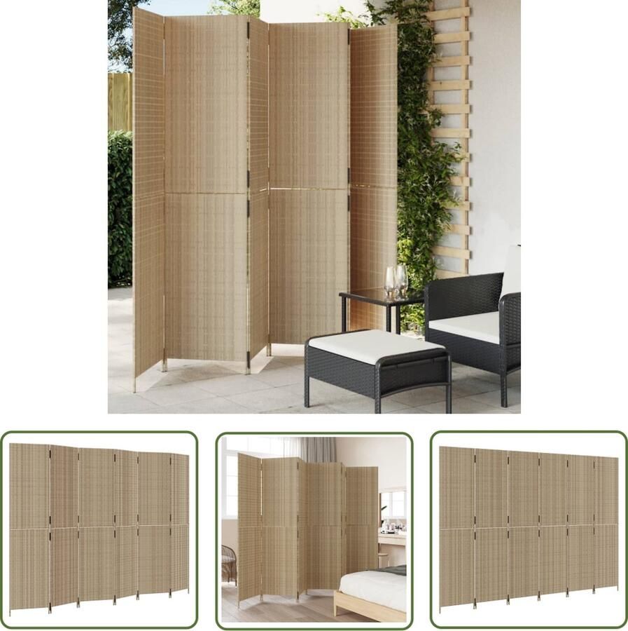 The Living Store Kamerscherm Poly Rattan 6 Panelen 294 x 200 cm Duurzaam en flexibel Kamerscherm Poly Rattan Kamerscheiding Privacy Screen Decoratie
