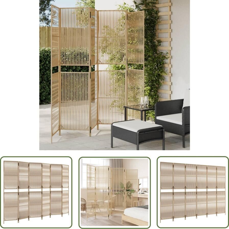 The Living Store Kamerscherm Poly Rattan 6 Panelen 294 x 200 cm Beige Duurzaam Stabiel Kamerscherm Poly Rattan Scheidingspaneel Privacy Scherm Woonaccessoires