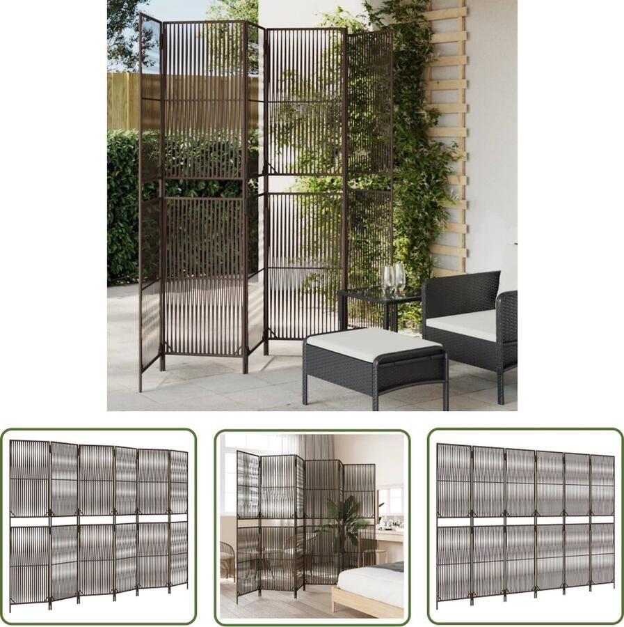 The Living Store Kamerscherm Poly Rattan 294 x 200 cm Duurzaam design Kamerscherm Poly Rattan Bruine Kamerscherm Privacy Scherm Scheiding Wand