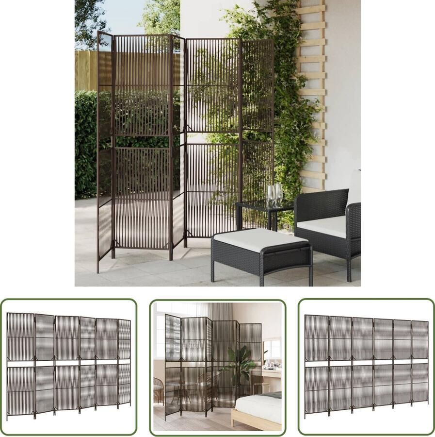 The Living Store Kamerscherm Poly Rattan 294x180 cm Weerbestendig duurzaam ontwerp Kamerscherm Poly Rattan Scheidingswand Privacy Scherm Bruin