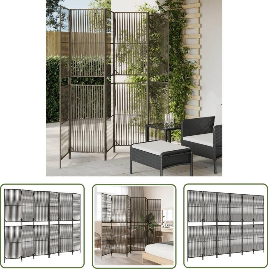 The Living Store Kamerscherm Poly Rattan 294 x 200 cm Grijs Duurzaam poly rattan kamerscherm met stabiel stalen frame Kamerscherm Poly Rattan Scheidingswand Privacy Screen Woonaccessoires - Foto 2