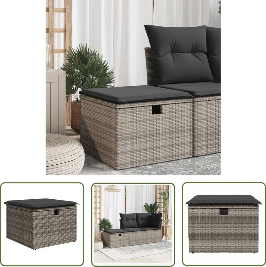 VidaXL Tuinkruk met kussen 55x55x37 cm poly rattan grijs Tuinkruk Poly Rattan Buitendecor Tuinstoelen Lounge Set