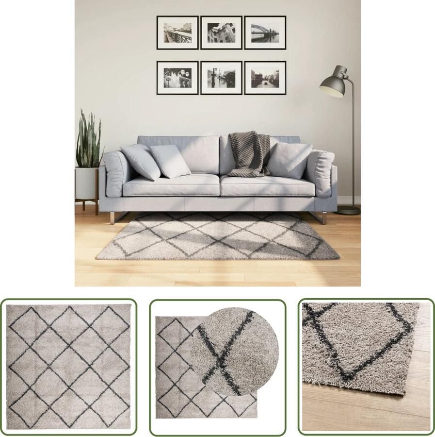 The Living Store PAMPLONA Vloerkleed 120 x 120 cm Zacht Shaggy met Anti-slip Beige en Antraciet OEKO-TEX Gekeurd Shaggy Vloerkleed Polypropyleen Vloerkleed Beige Vloerkleed Antraciet Vloerkleed Anti-slip Vloerkleed