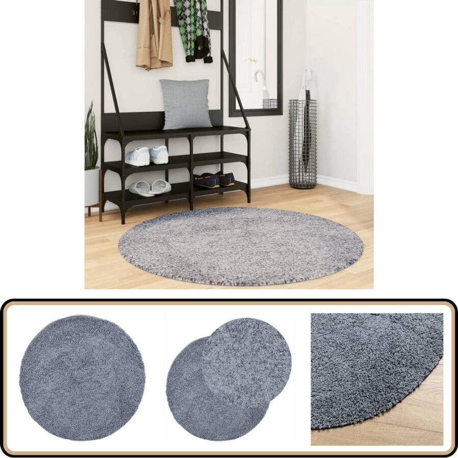 The Living Store PAMPLONA Shaggy Vloerkleed 120 cm blauw 100% polypropeen 30 mm poolhoogte Shaggy Vloerkleed Polypropyleen Vloerkleed Blue Vloerkleed Ronde Vloerkleed Groot Vloerkleed