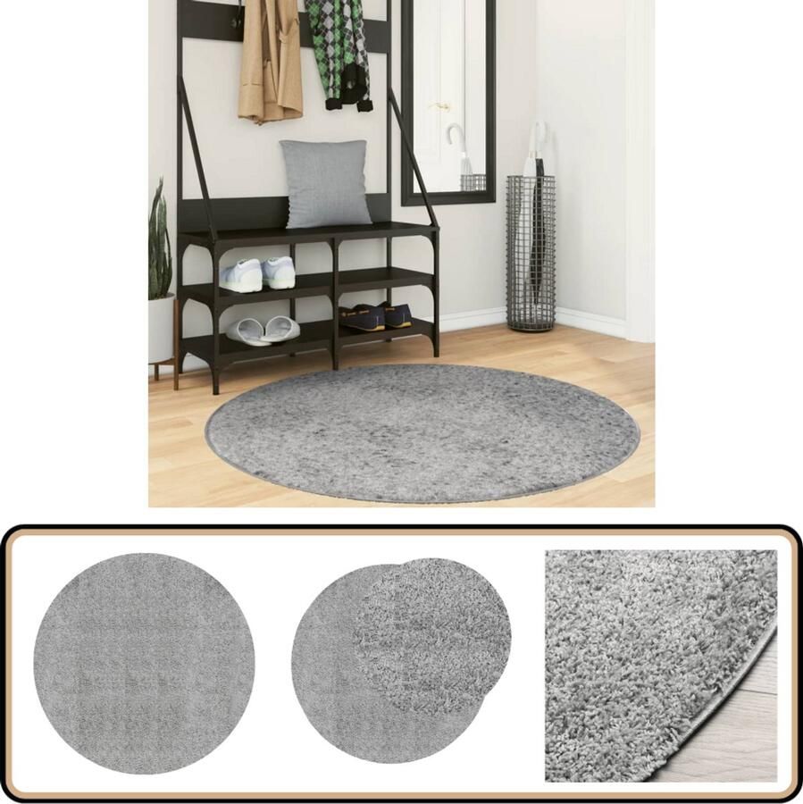 The Living Store PAMPLONA Shaggy vloerkleed 120 cm grijs polypropeen 100% Poolhoogte 30 mm Shaggy Vloerkleed Polypropyleen Vloerkleed Grijze Vloerkleed Livingroom Vloerkleed Slaapkamer