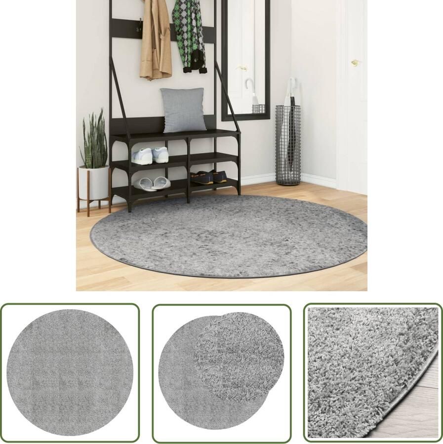 The Living Store PAMPLONA Vloerkleed 160 cm Grijs 100% polypropeen met lange polen Shaggy Vloerkleed Polypropyleen Vloerkleed Grijze Vloerkleed Ronde Vloerkleed Woonkamer Tapijt