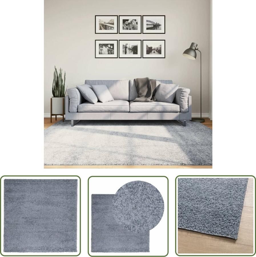 The Living Store Vloerkleed PAMPLONA shaggy hoogpolig modern 200x200 cm blauw Shaggy Vloerkleed Polypropyleen Vloerkleed Blauwe Vloerkleed Woonkamer Tapijt Slaapkamer Tapijt - Foto 2