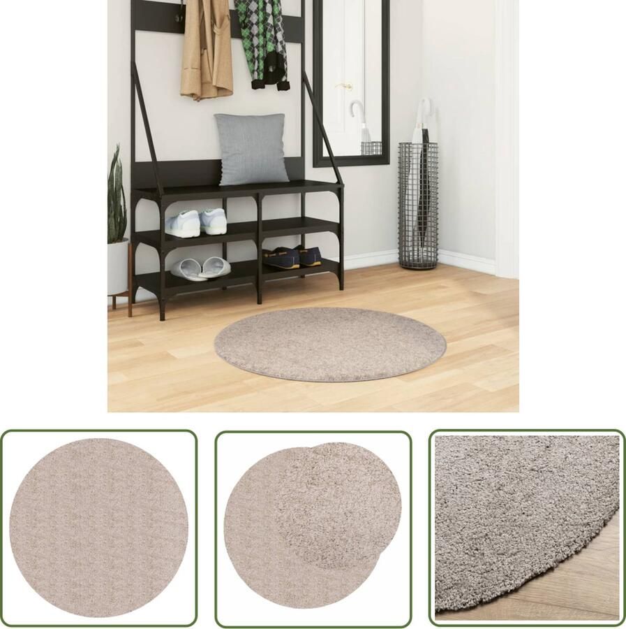 The Living Store PAMPLONA Vloerkleed 80 cm Beige 100% polypropeen met 30 mm Poolhoogte Shaggy Vloerkleed Polypropyleen Vloerkleed Beige Vloerkleed Woonkamer Tapijt Slaapkamer Tapijt