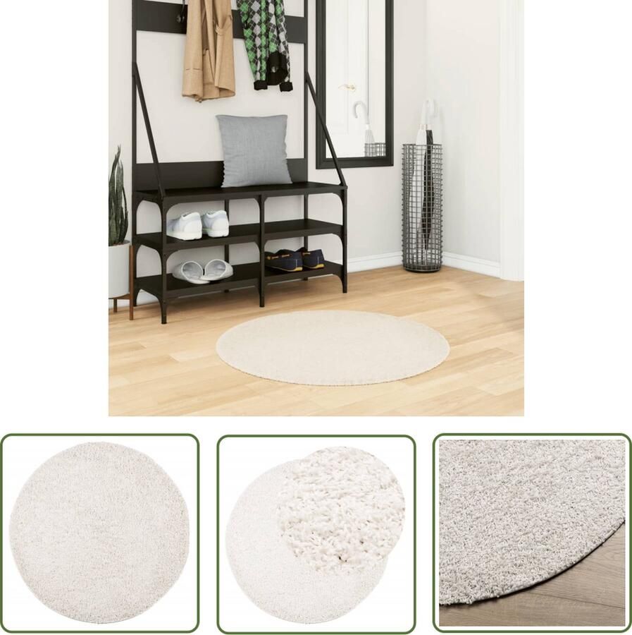 The Living Store PAMPLONA Vloerkleed 80 cm Crème Shaggy Polypropeen 100% OEKO-TEX Shaggy Vloerkleed Polypropyleen Vloerkleed Crème Vloerkleed Rond Vloerkleed Woonkamer Tapijt