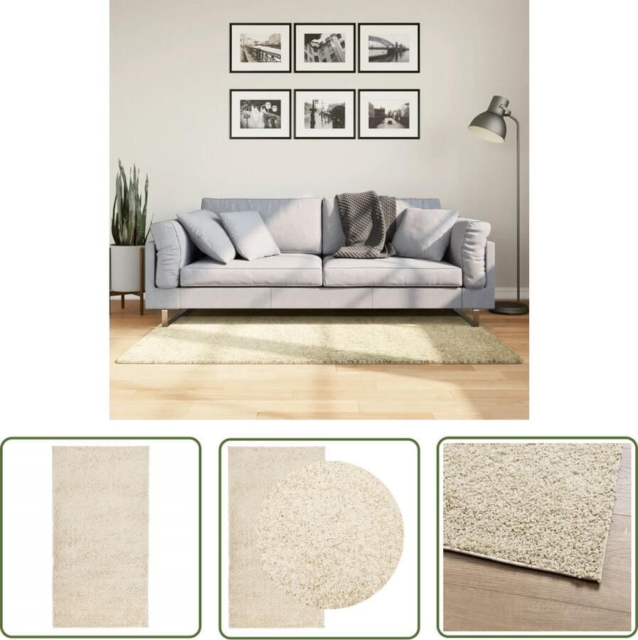 The Living Store Vloerkleed shaggy hoogpolig modern 80x150 cm goudkleurig Shaggy Vloerkleed Polypropyleen Vloerkleed Gouden Vloerkleed Woonkamer Tapijt Slaapkamer Tapijt