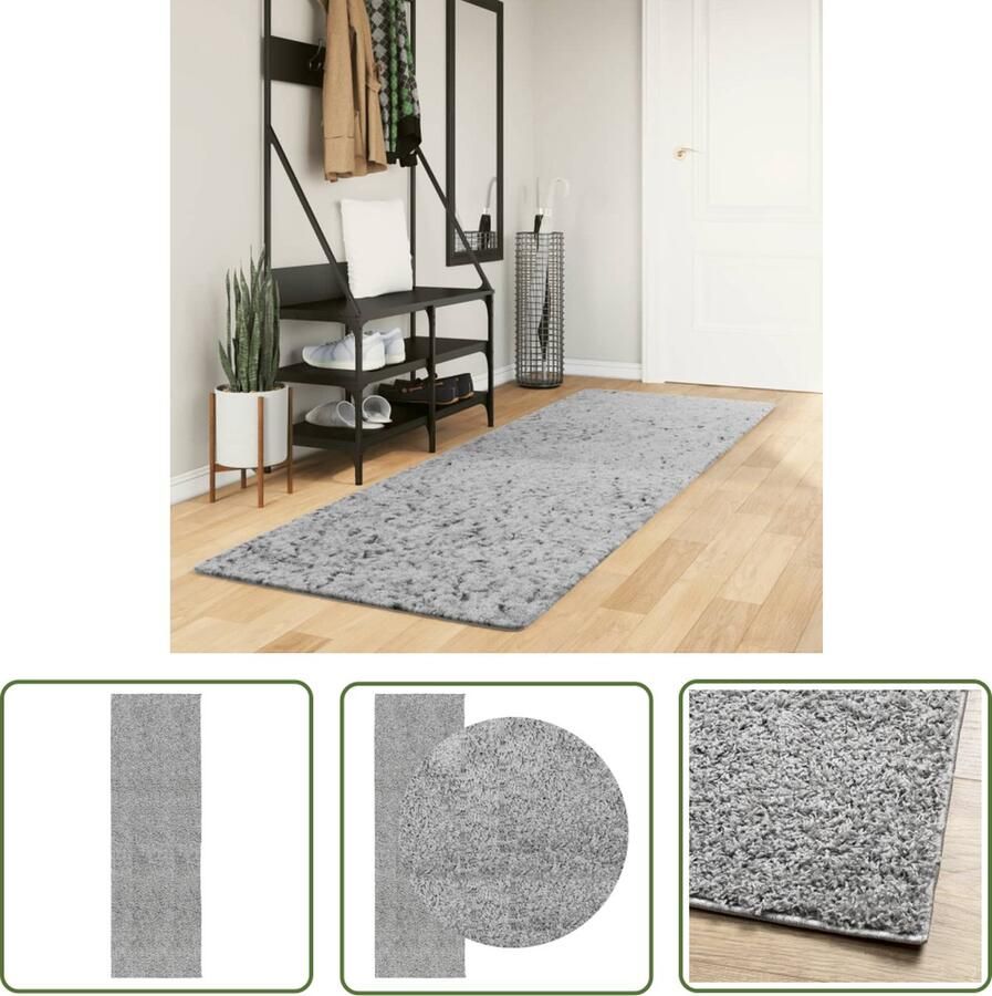 The Living Store Vloerkleed PAMPLONA shaggy hoogpolig modern 80x250 cm grijs Shaggy Vloerkleed Polypropyleen Vloerkleed Grijs Vloerkleed Groot Vloerkleed Livingroom