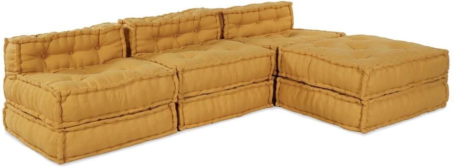 VidaXL Pouffe Set van 4 Geel Katoen Tafel pouffe 70x70x36 cm - Foto 2