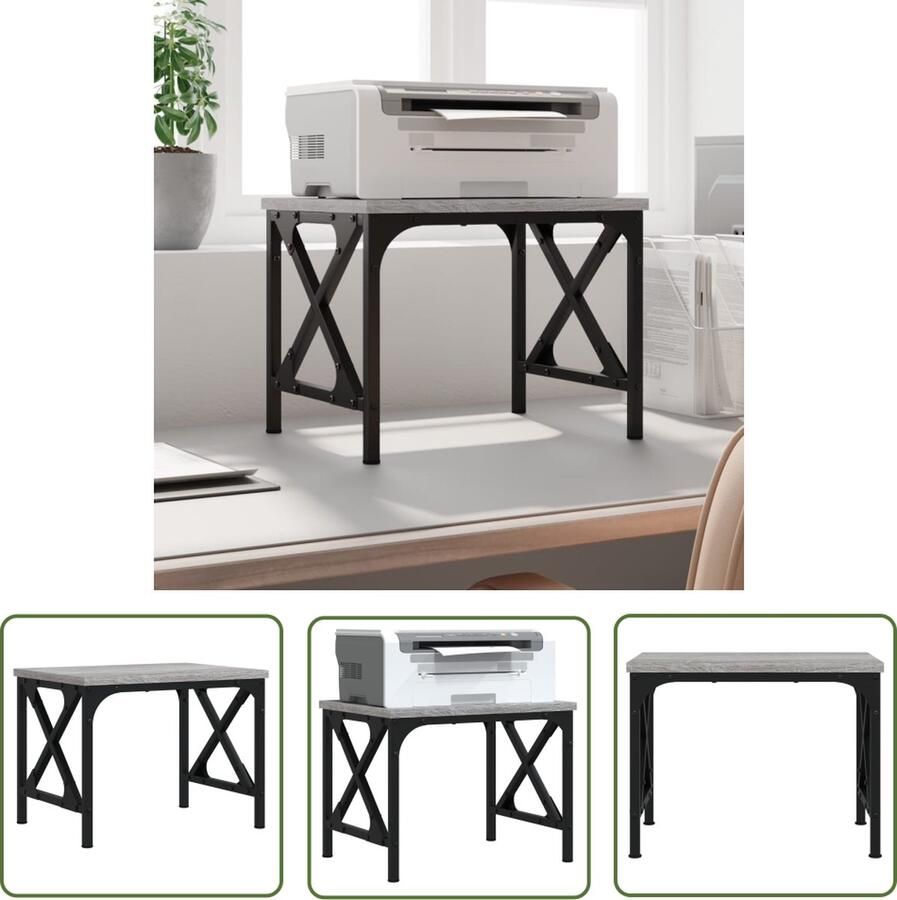 VidaXL Printerstandaard 40x30x31 cm bewerkt hout grijs sonoma eiken Printerstandaard Printer Tafel Bureausysteem Kantoormeubilair Houten Printerstandaard