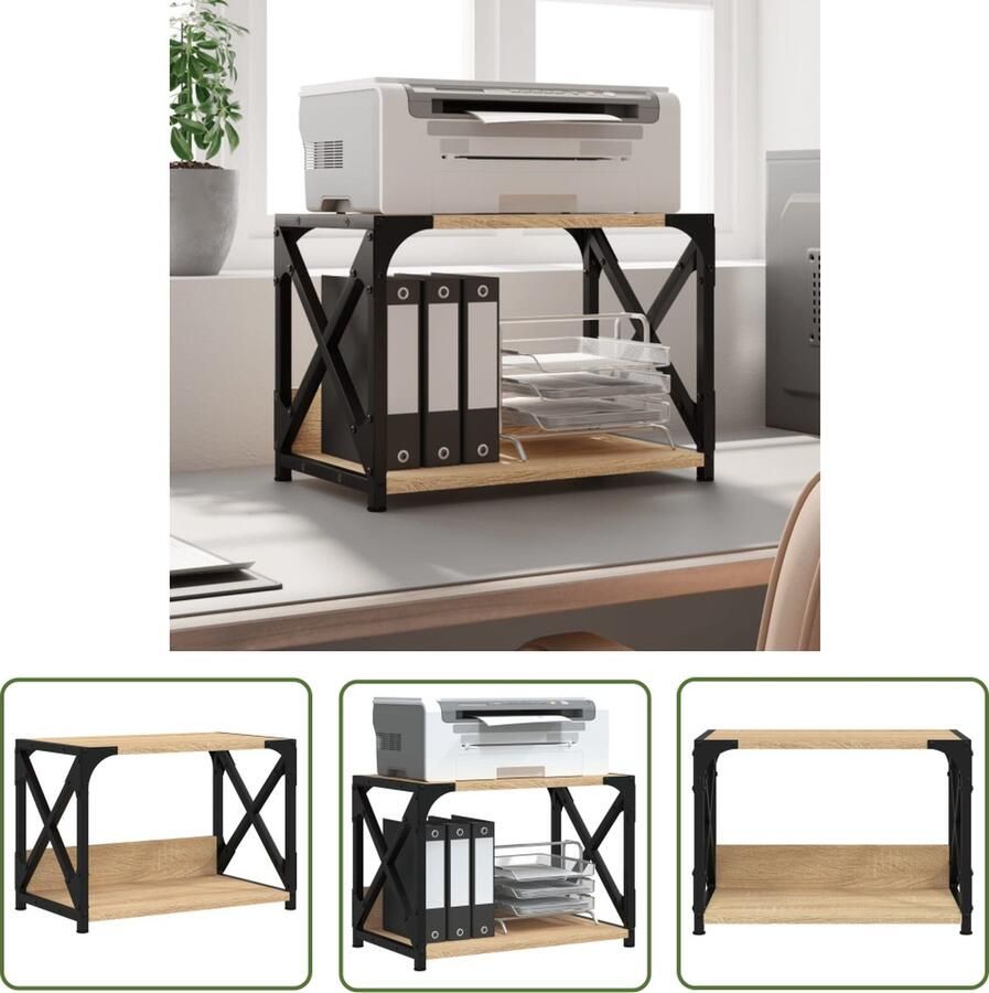 The Living Store Printerstandaard 2-laags Bewerkt hout Duurzaam en stevig Glad oppervlak Sterk stabiel en vochtbestendig Bureau organiser met metalen frame voor extra stabiliteit Verstelbare poten Multifunctioneel gebruik