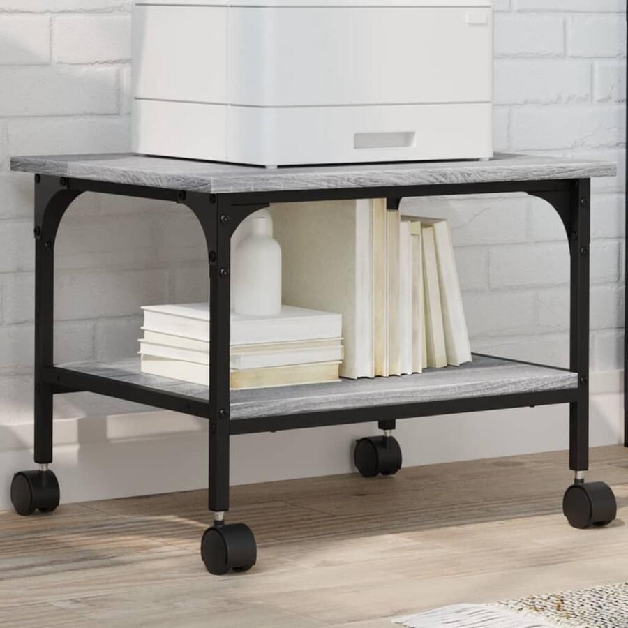 VidaXL Printerkast 2-laags Grijs Sonoma 50x40x38cm Printerstandaard Printstation Bureauspullen Organizer Werkplace Organisatie Houten Printerstandaard - Foto 2